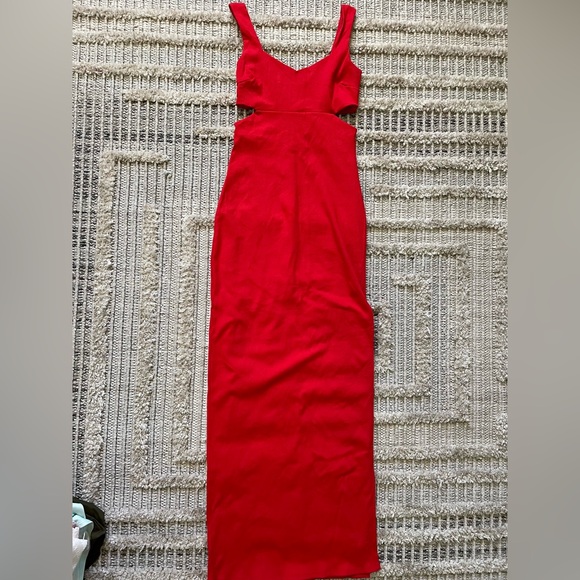 Lulus Red Ribbed Cutout Maxi Dress - Picture 1 of 3